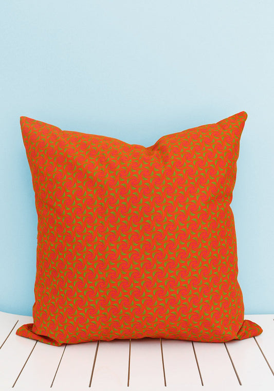 Contrasting Orange and green Shweshwe scatter cushion