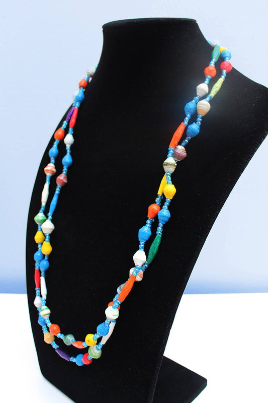 Hand-crafted paper beaded African necklace