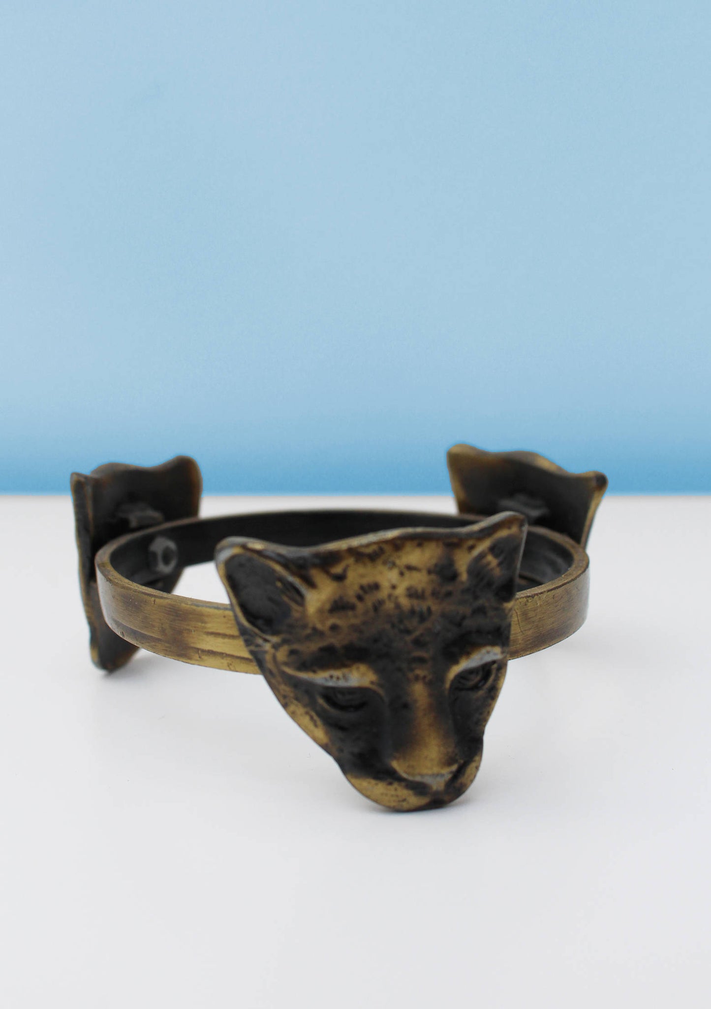 Cat brass ostrich egg stand