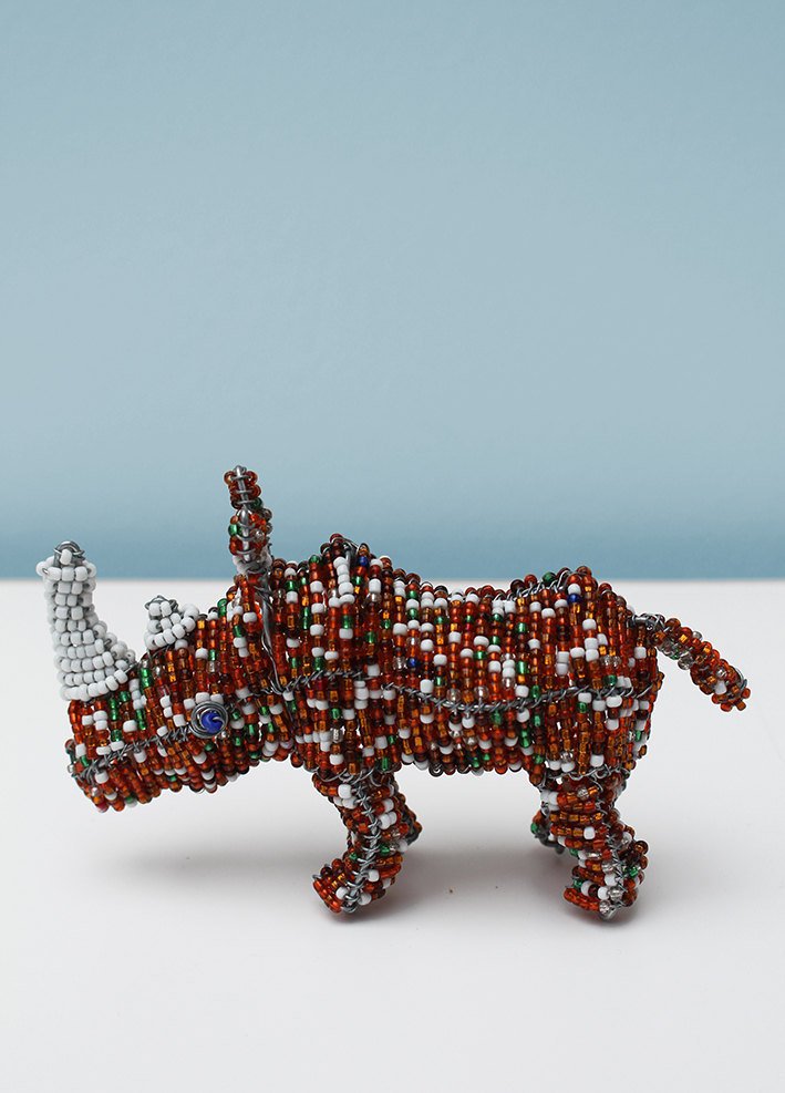 Multi-coloured beaded rhino