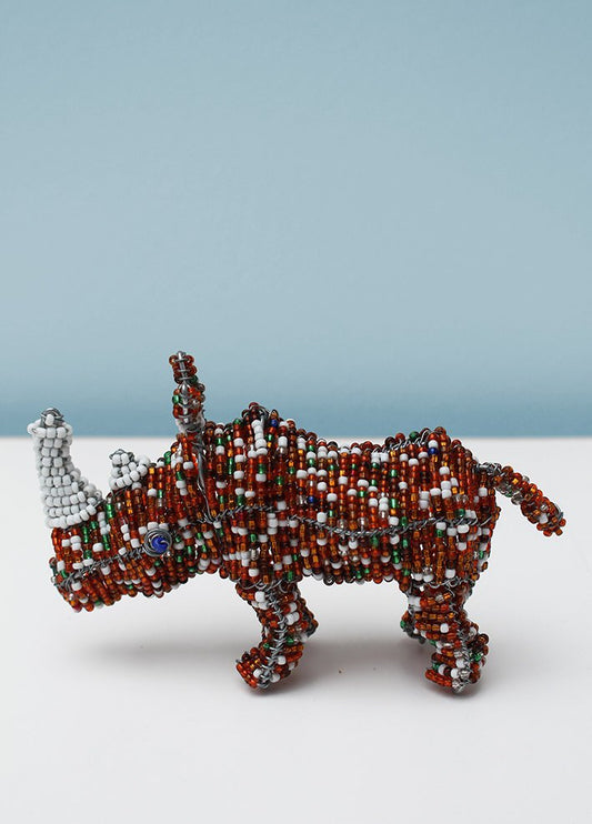Multi-coloured beaded rhino