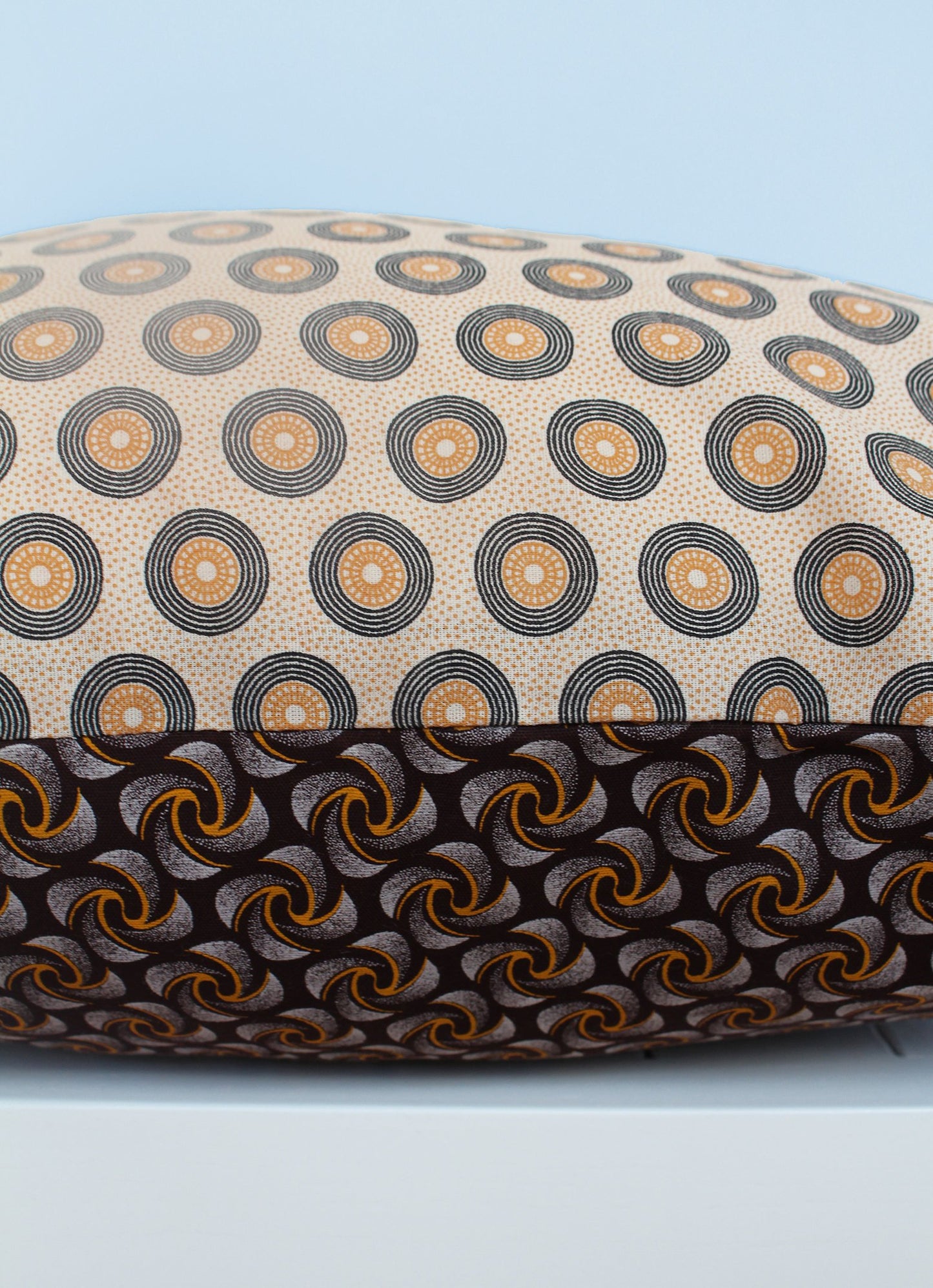 Brown and yellow African Shweshwe print scatter cushion