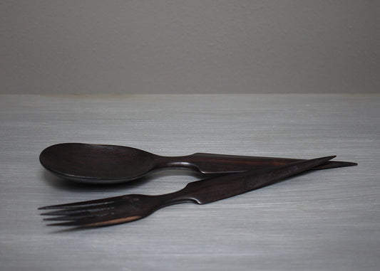 Ebony hand carved salad servers