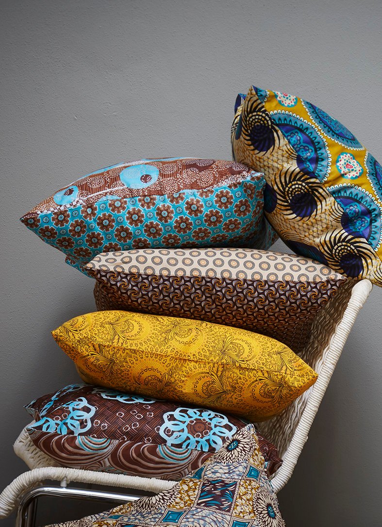 Turquoise, yellow and maroon Java African wax print scatter cushion