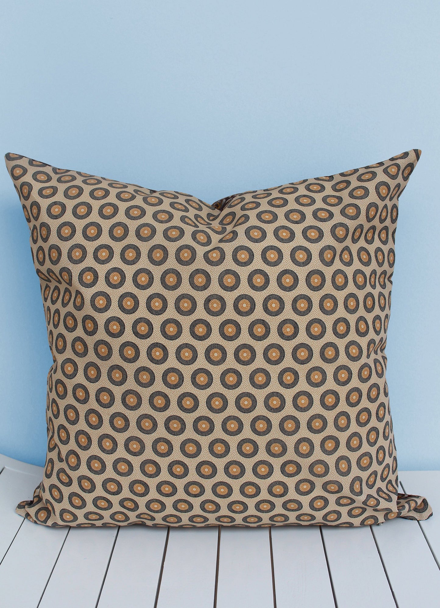 Brown and yellow African Shweshwe print scatter cushion