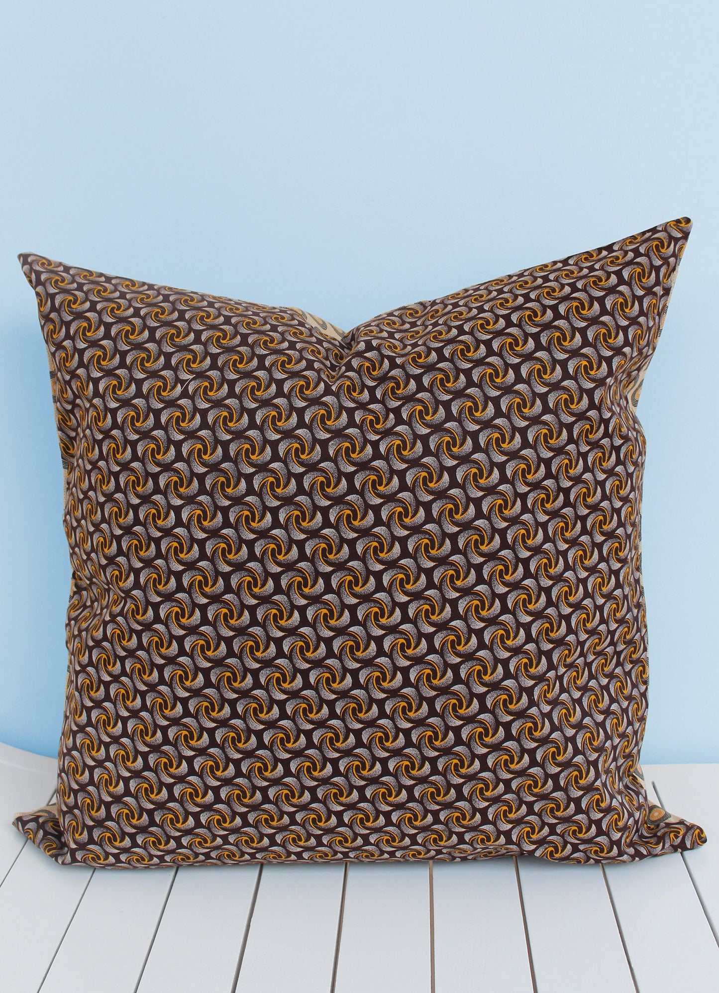 Brown and yellow African Shweshwe print scatter cushion