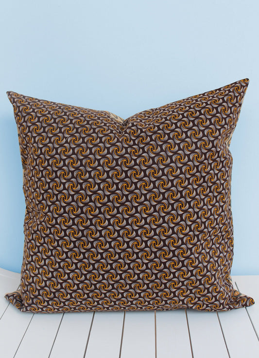 Brown and yellow African Shweshwe print scatter cushion