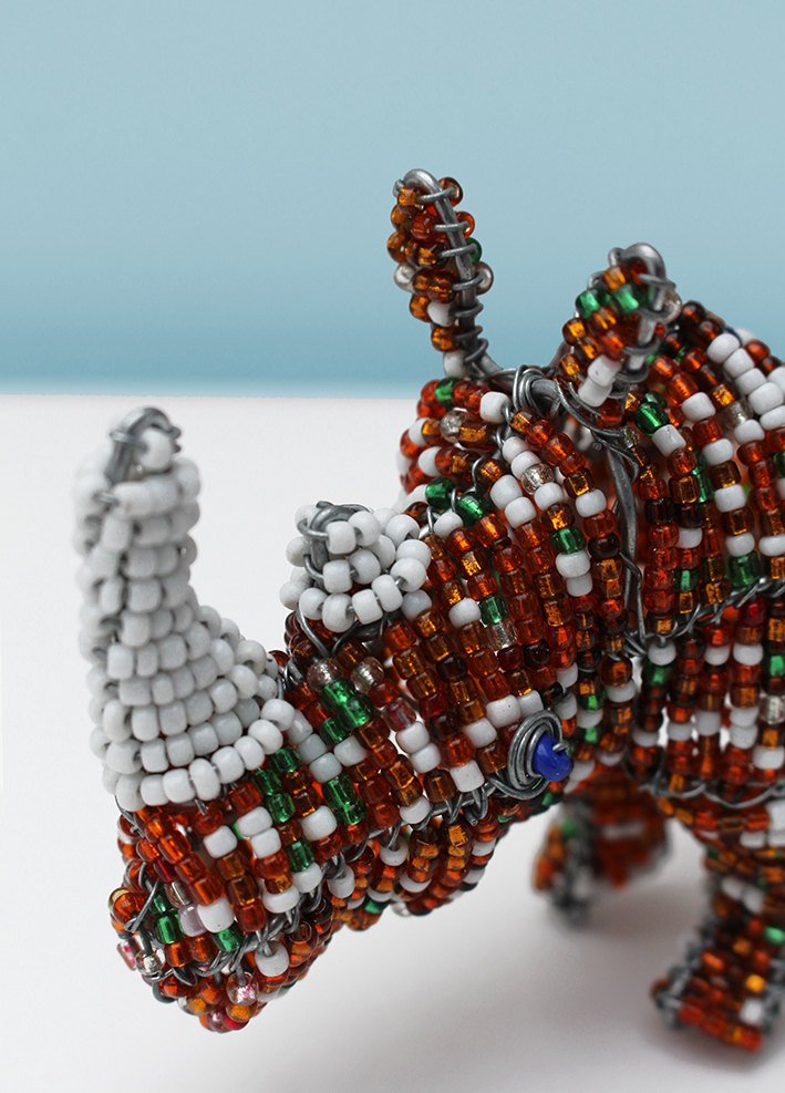 Multi-coloured beaded rhino