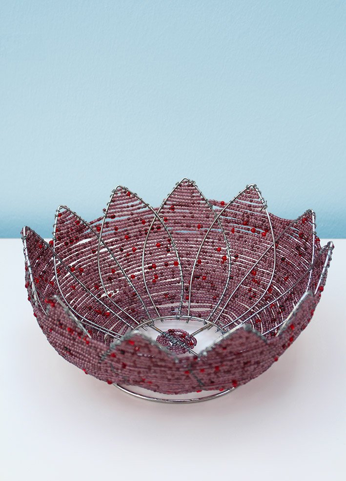 African beaded flower petal bowl