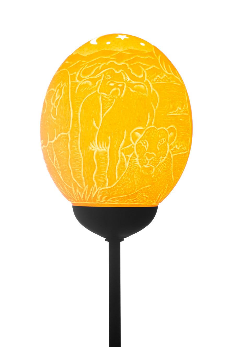 Big 5 night themed ostrich egg lamp
