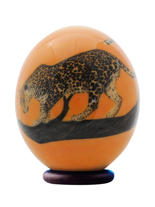 Decoupage leopard ostrich egg