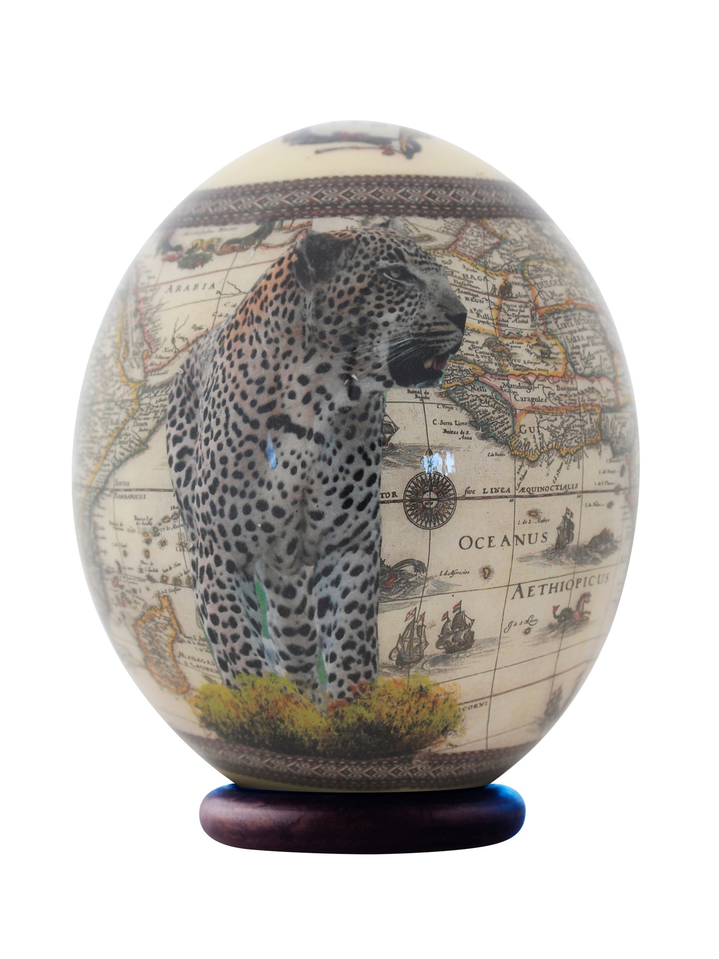 Decoupage leopard ostrich egg