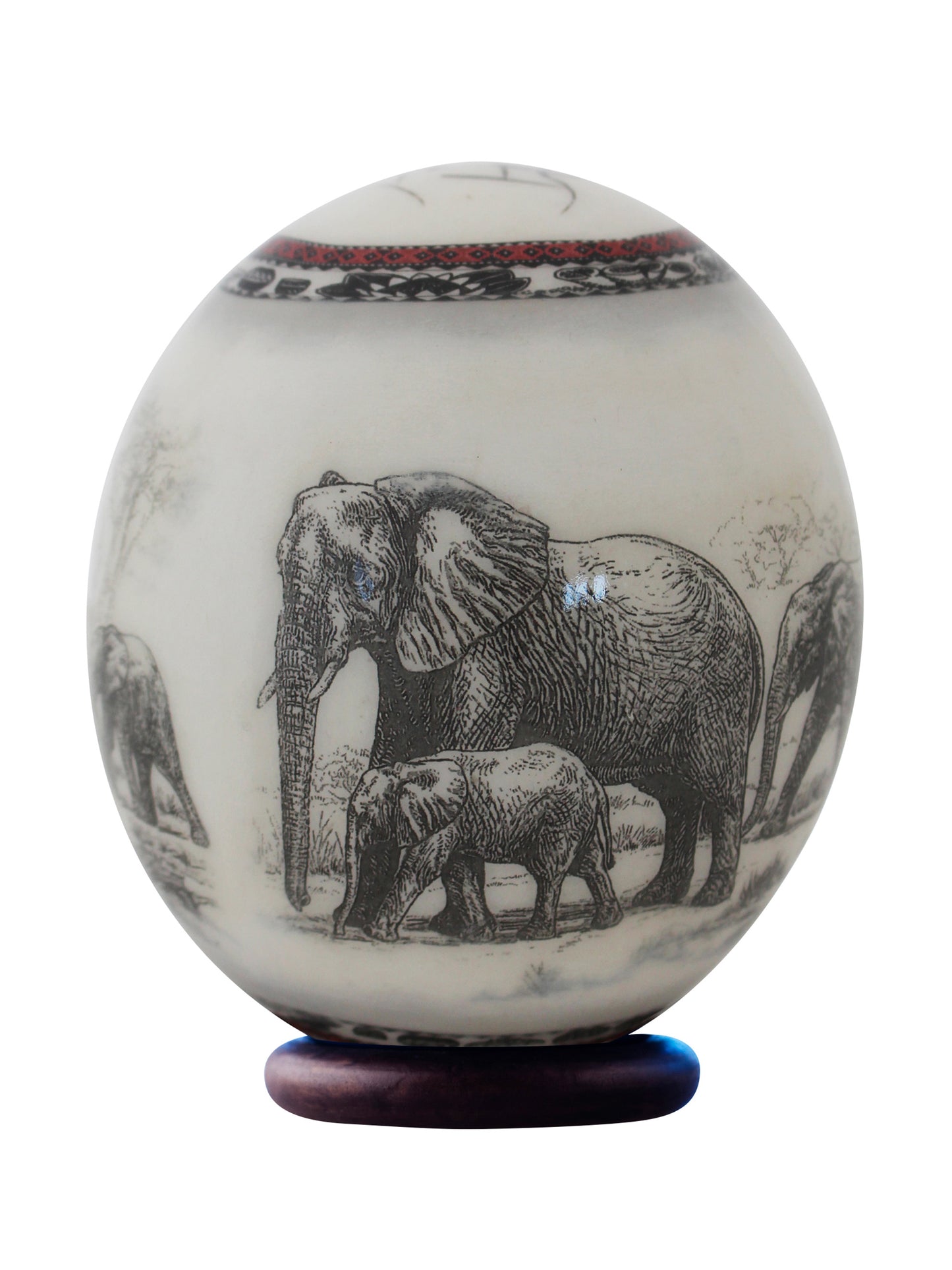 Decoupage elephant herd ostrich egg