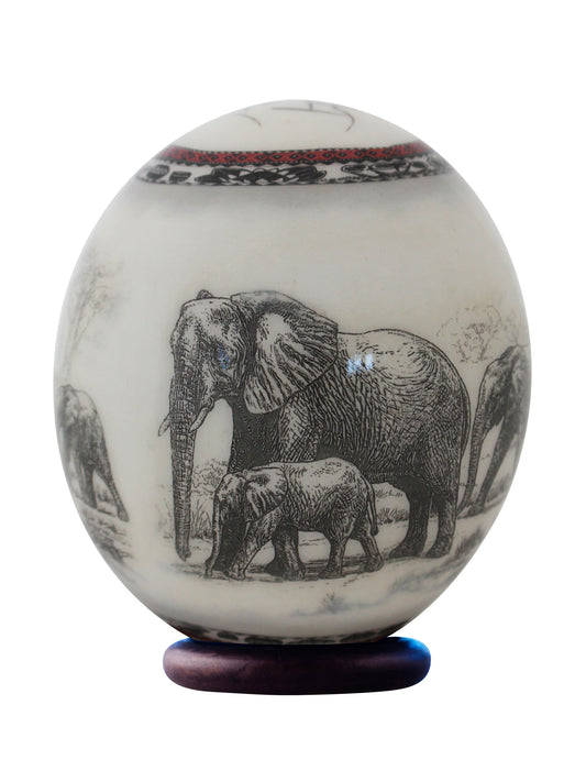 Decoupage elephant herd ostrich egg