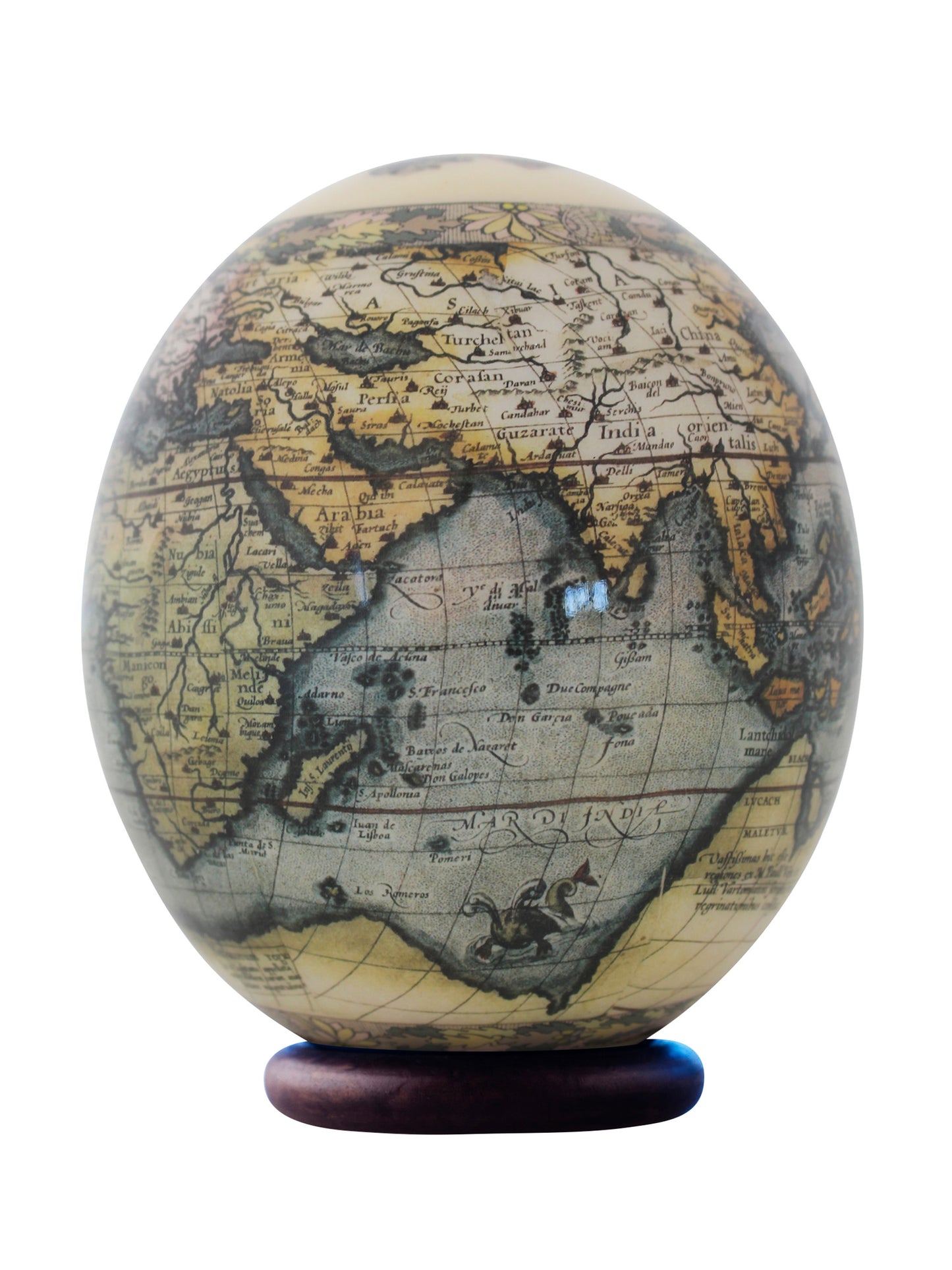 Decoupage world map ostrich egg
