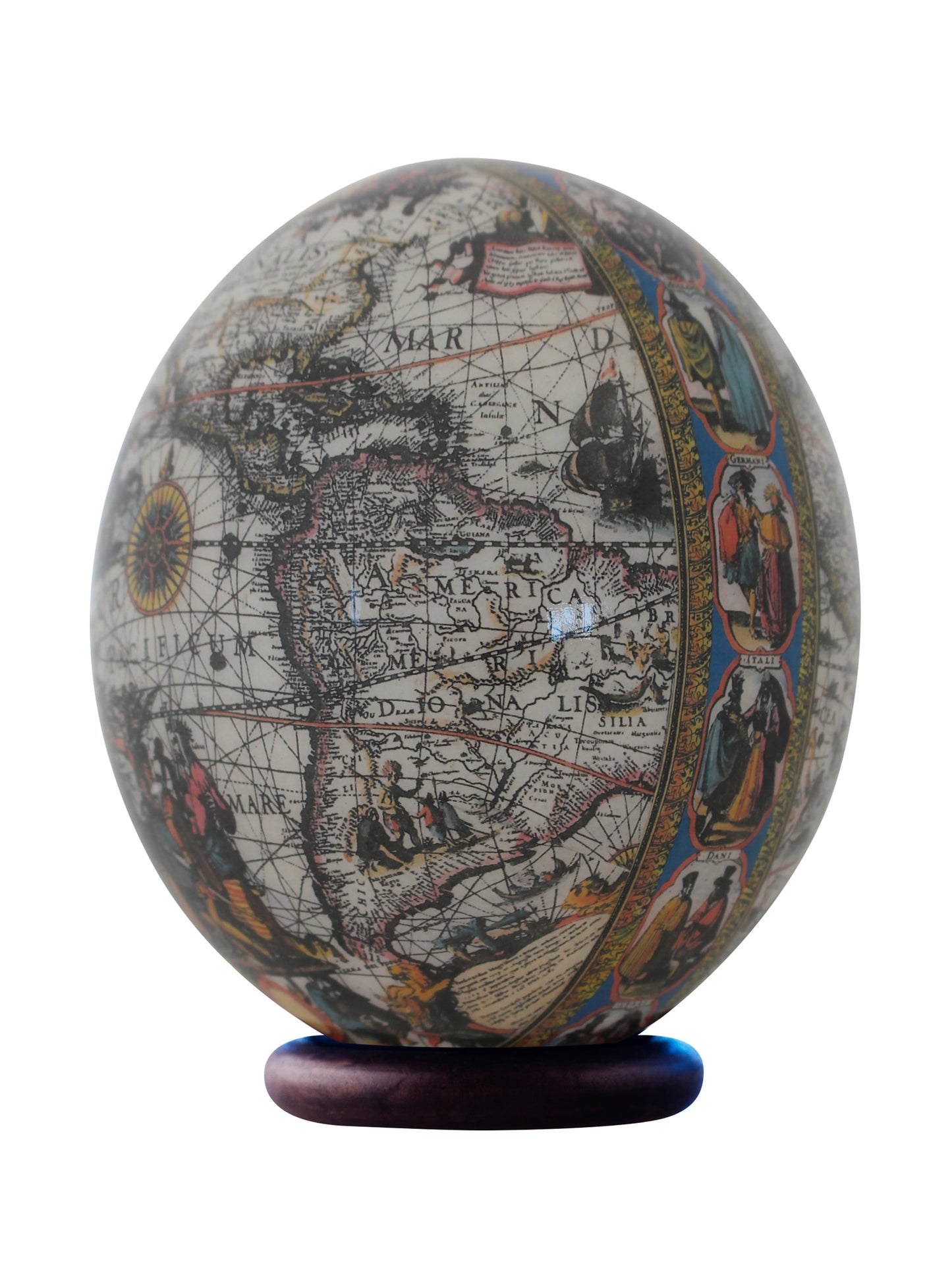 Decoupage world map ostrich egg
