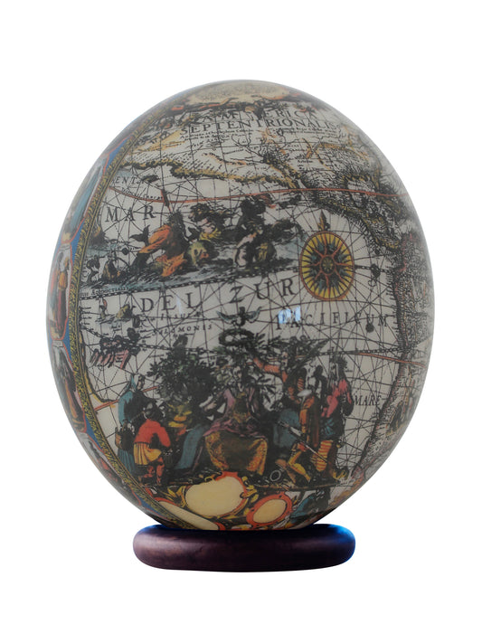 Decoupage world map ostrich egg