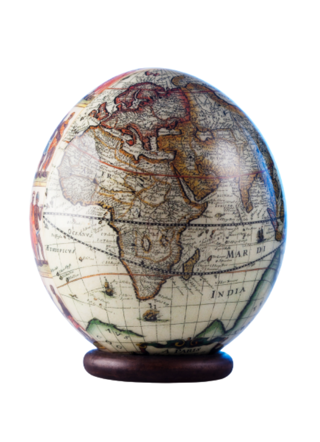 Decoupage world map ostrich egg
