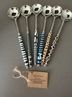 Fimo clay and silver-plated sugar/espresso set in a wooden gift box
