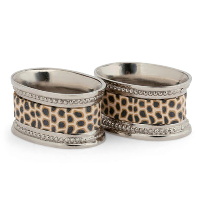 Fimo clay and silver-plated napkin ring set in a wooden gift box