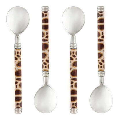 Fimo clay and silver-plated teaspoon set in a wooden gift box