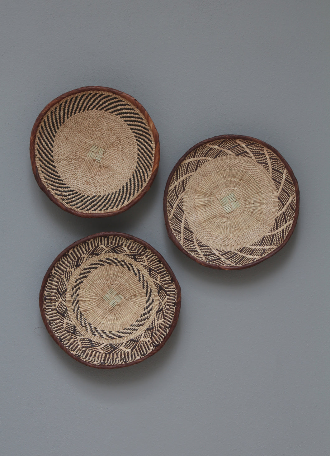 African Tonga baskets: 34cm,33cm,34cm