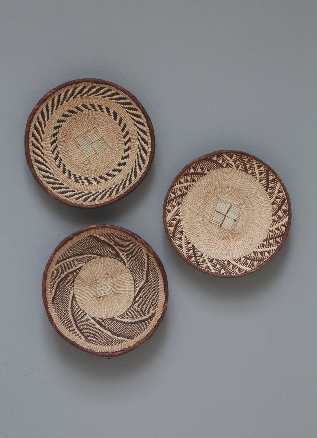 African Tonga baskets: 33cm,33cm,34cm