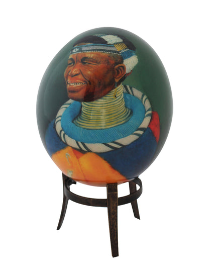 Decoupage African venda men ostrich egg