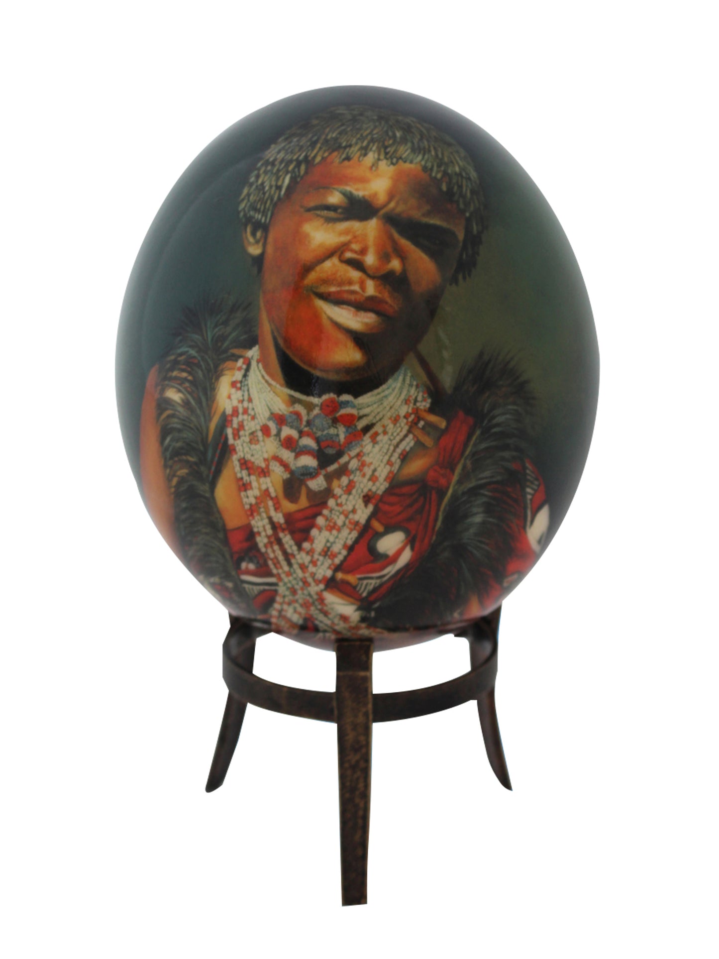 Decoupage African venda men ostrich egg