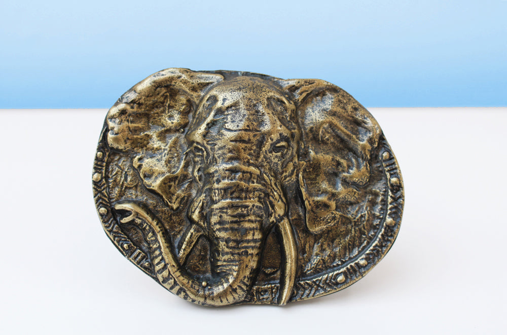 Brass elephant belt buckle
