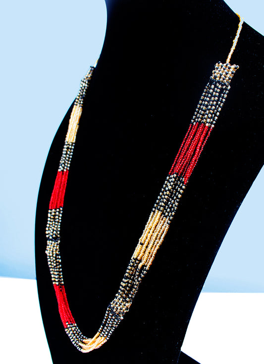 Red and yellow Maasai handstrung beaded necklace