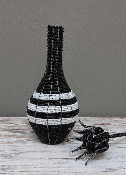 Black & white beaded decorative vase