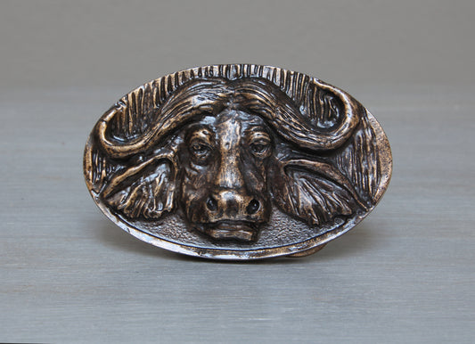Brass African buffalo belt buckle
