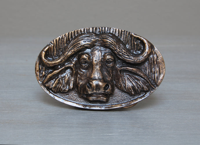 Brass African buffalo belt buckle