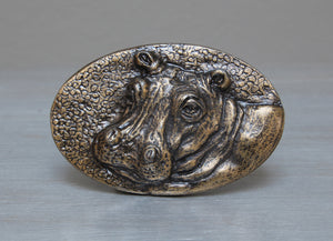 Brass African hippo belt buckle