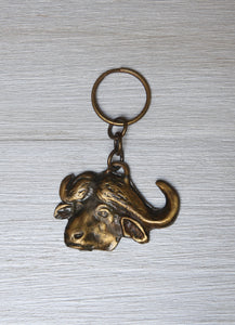 Buffalo-head brass keyring