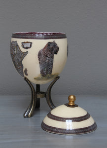 Decoupage Leopard & map ostrich eggshell jewelry box