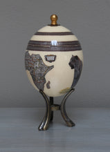 Load image into Gallery viewer, Decoupage Leopard &amp; map ostrich eggshell jewelry box