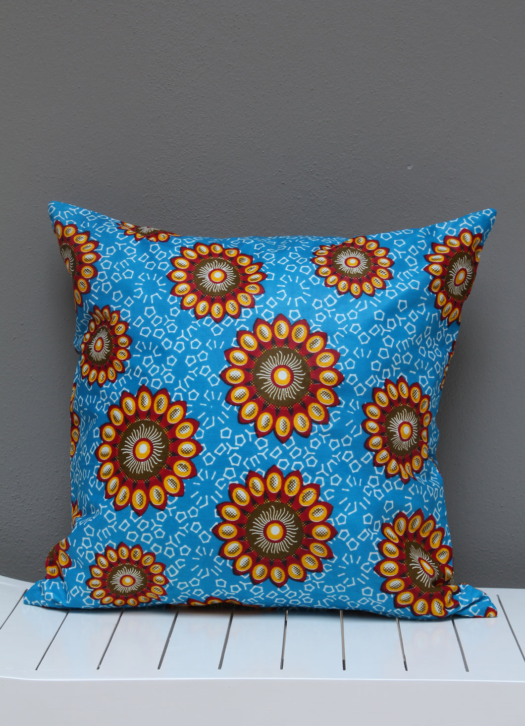Turquoise, yellow and maroon Java African wax print scatter cushion