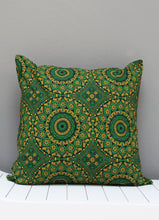 Load image into Gallery viewer, Green and yellow Shweshwe African scatter cushion