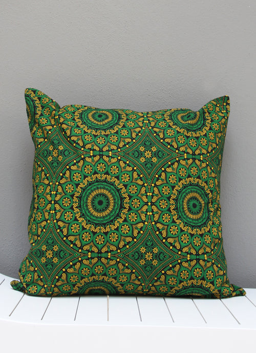 Green and yellow Shweshwe African scatter cushion