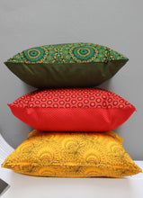 Load image into Gallery viewer, Green and yellow Shweshwe African scatter cushion