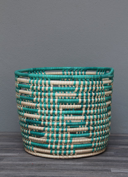 African turquoise and natural storage basket