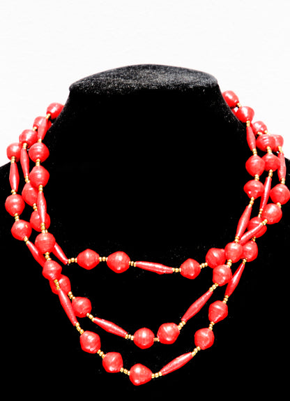 Hand-crafted paper beaded African necklace