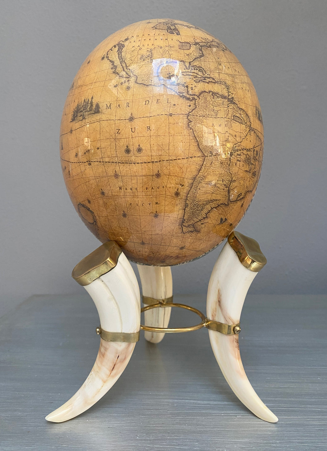 Decoupage world map ostrich egg