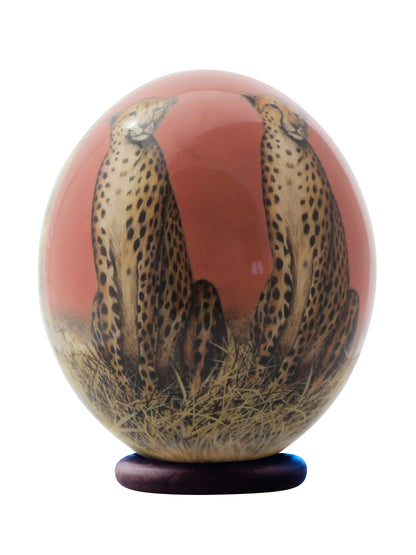 Decoupage cheetah ostrich egg