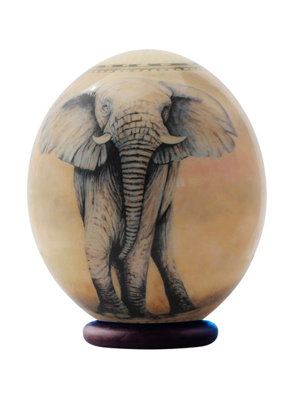 Decoupage elephant and map ostrich egg