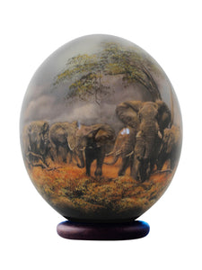 Elephant herd decoupage ostrich eggshell