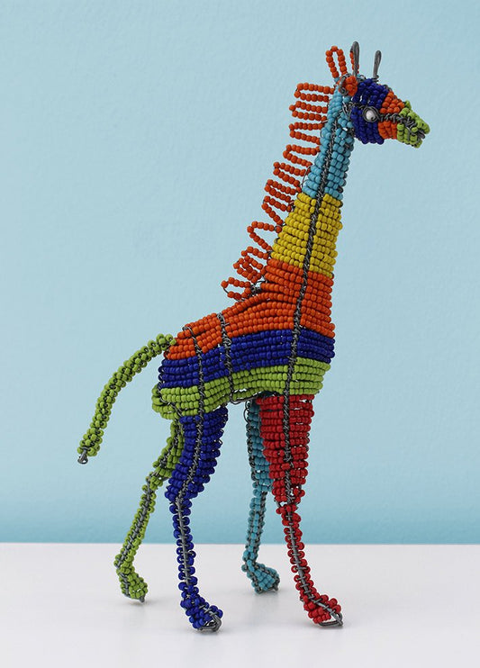 Multi-coloured African wire and bead giraffe