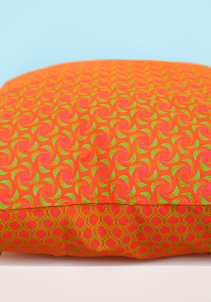 Contrasting Orange and green Shweshwe scatter cushion